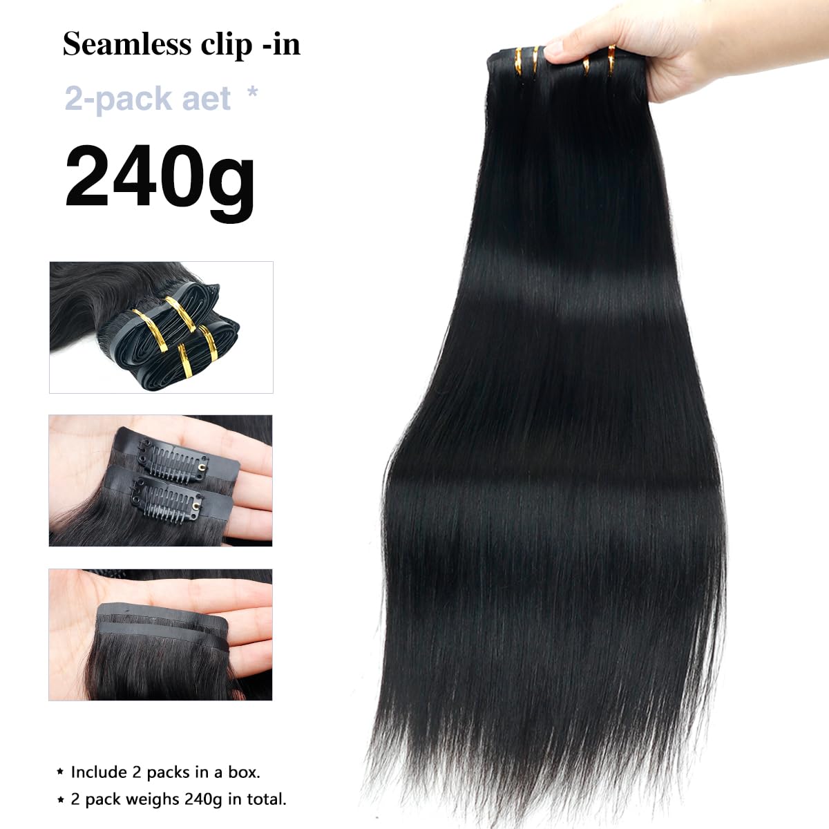 Onimehair™Curly Clip in Hair Extensions for Black Women Brazilian Virgin Human Hair Clip in Extensions 7Pcs Kinky Curly Clip ins Human Hair with 17Clips Double Lace Weft 120g 20nch Natural Black