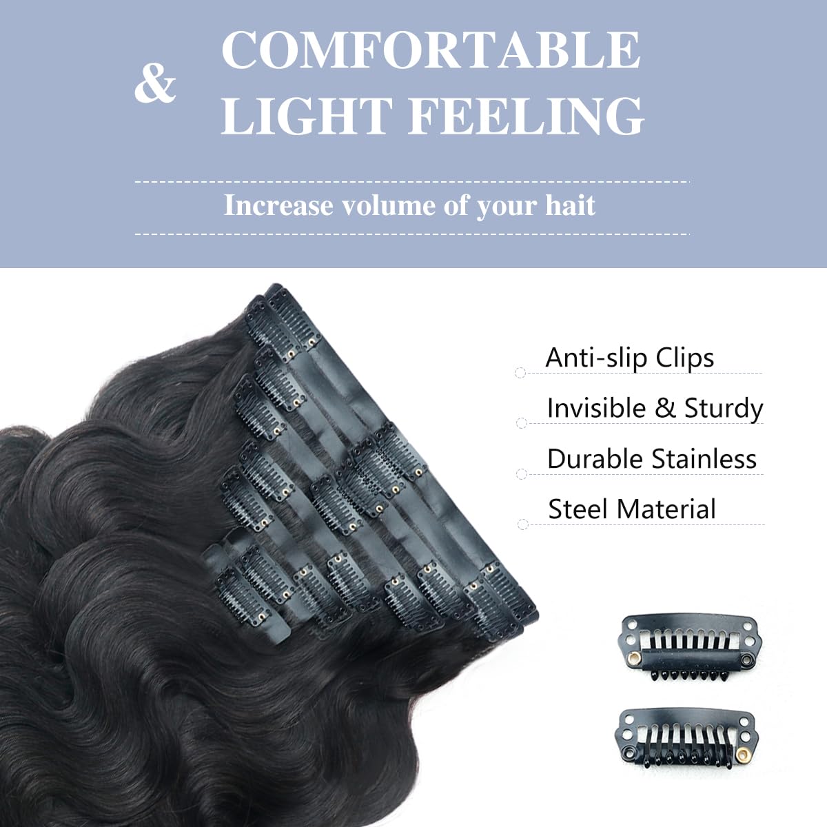 Onimehair™Curly Clip in Hair Extensions for Black Women Brazilian Virgin Human Hair Clip in Extensions 7Pcs Kinky Curly Clip ins Human Hair with 17Clips Double Lace Weft 120g 20nch Natural Black