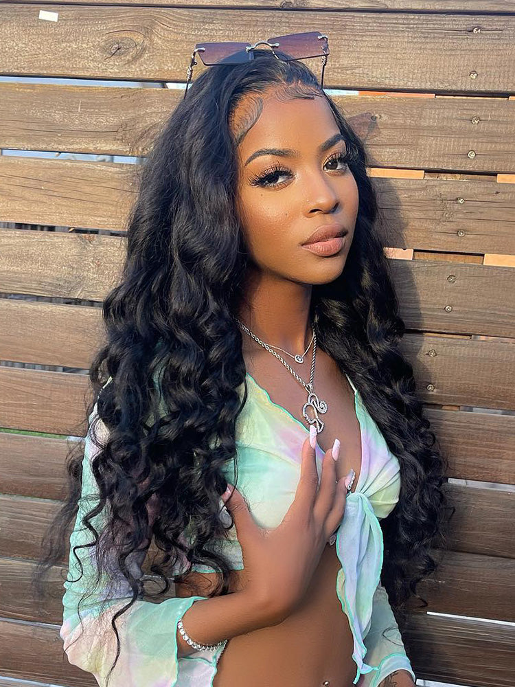 Onimehair™ Pre-bleached Loose Deep Wave Hair Wear Go Glueless Wig 13x4 Pre-cut HD Lace Pre-plucked