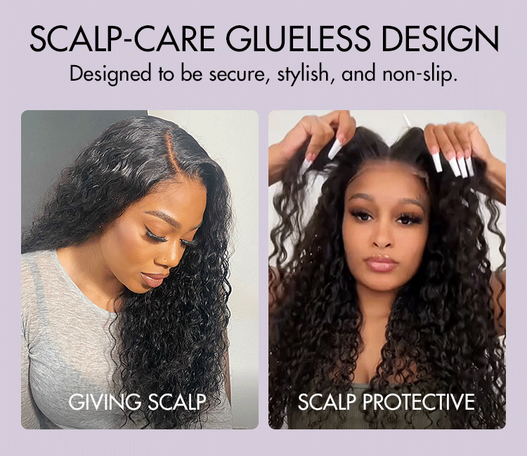 AiryFit&trade; Scalp Care Wigs | Effortless Water Wave Snugfit Glueless 5x5 Closure Pre-Cut Lace Curly Wig