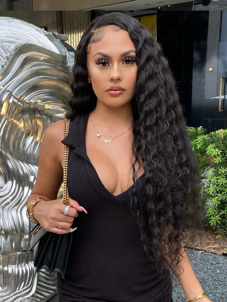 Onimehair™ Pre-bleached Loose Deep Wave Hair Wear Go Glueless Wig 13x4 Pre-cut HD Lace Pre-plucked