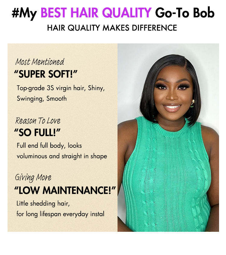 Ultra Natural Glueless Minimalist HD Lace C Part Bob Wig 100% Human Hair | Classic & Chic