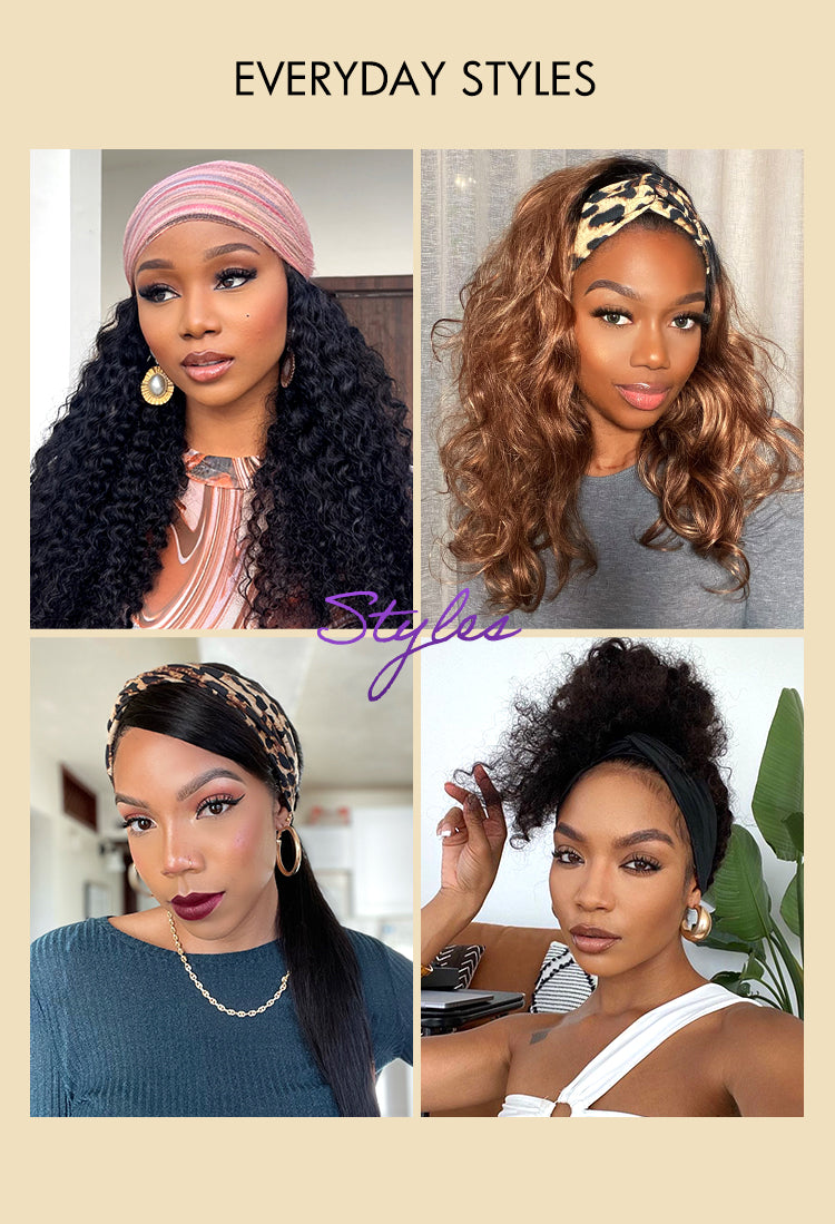Throw On & Go Glueless Deep Wave No Lace Human Hair Headband Wig-03
