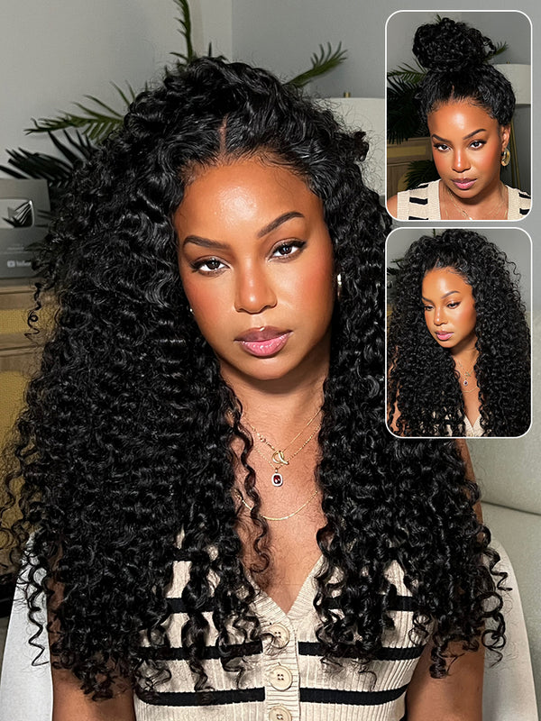 Onimehair™ Pre-Bleached Burmese Curly Human Hair Pre-Cut 360 Lace Wear Go Glueless Wig Pre-Plucked
