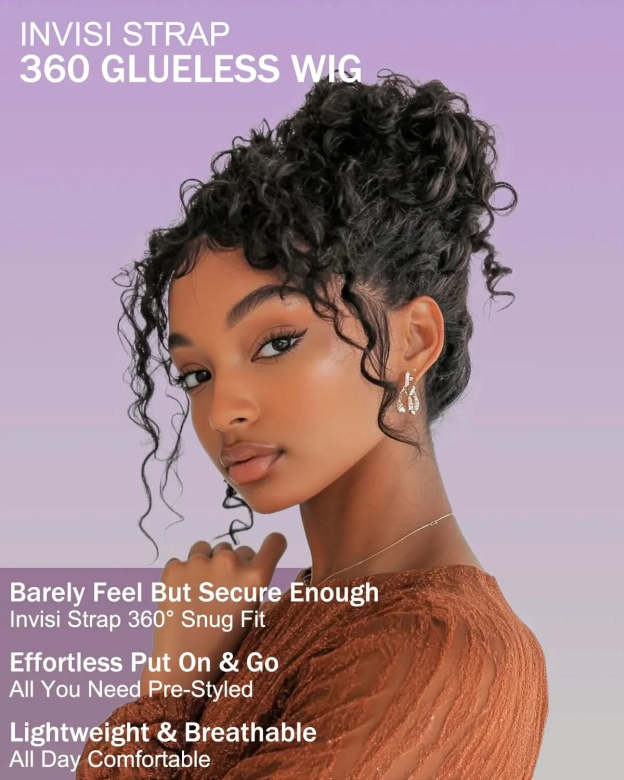Water Wave 360 lace wig by mysite featuring human hair, pre-bleached, pre-plucked, and flexible lace cap for natural-looking long hairstyle.