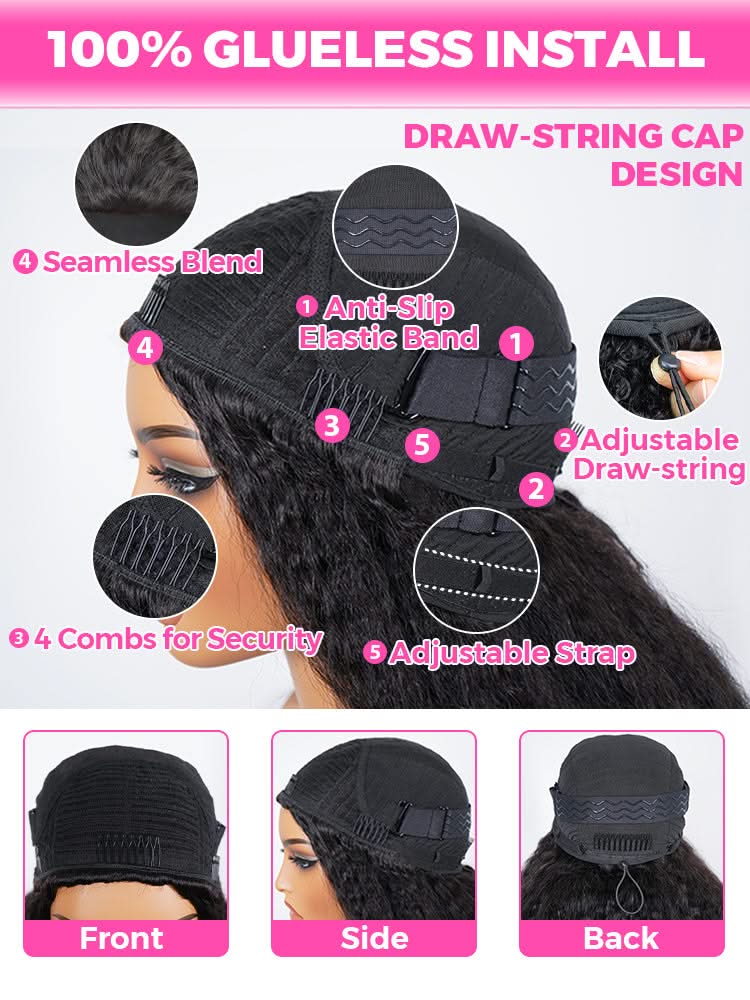 Onimehair™ 3 In 1 Half Wig Layered Curly Bob Pre-Styled onimehair Curly Half Wig Draw-strings Flip Over Wig - Onime Hair