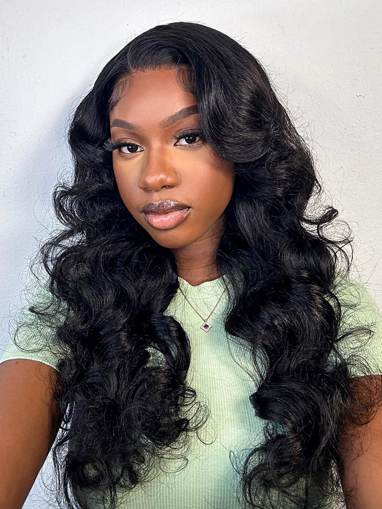 Onimehair™ Pre-bleached Body Wave Hair 13x4 Swiss HD Lace/Transparent Lace Front Wigs Pre Plucked