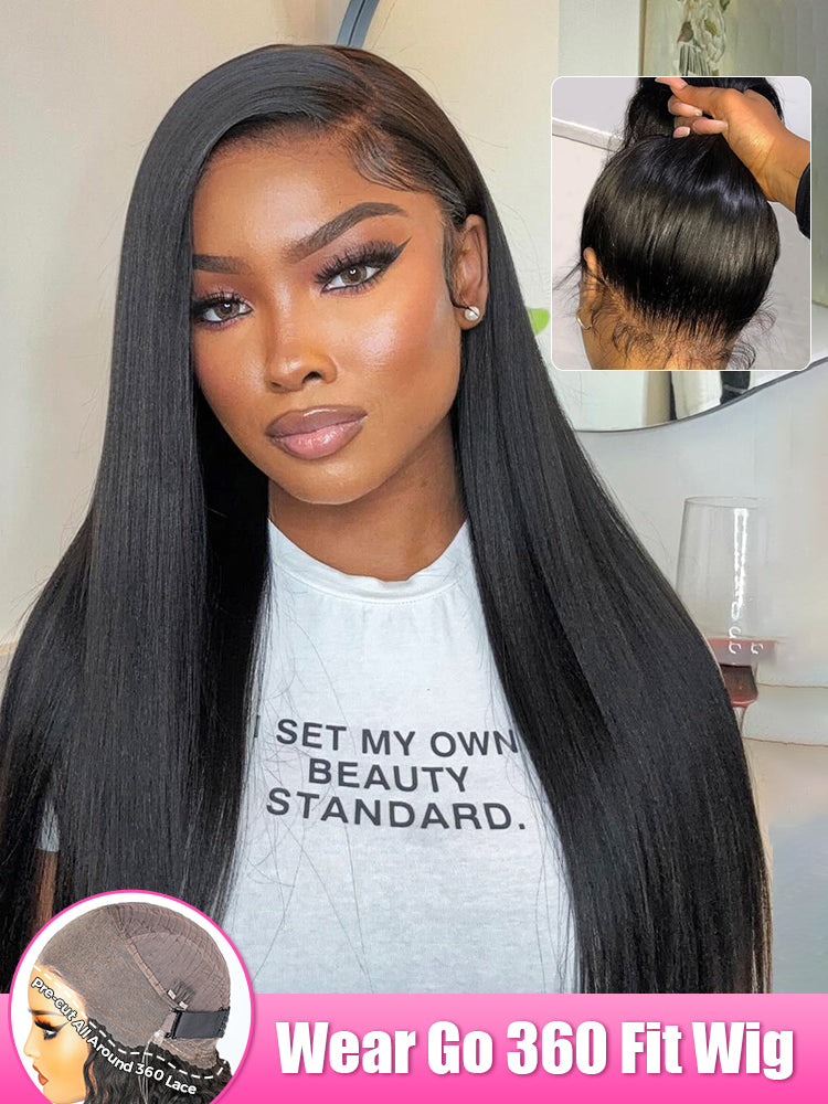 Onimehair™ 360 Lace Wear Go Pre-Bleached Straight Human Hair Glueless Wigs Pre-Plucked Lace Front Wig