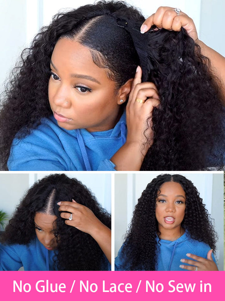 Onimehair™ V Part Glueless No Leave Out onimehair Straight Human Hair Wig Pre-plucked Beginner Friendly
