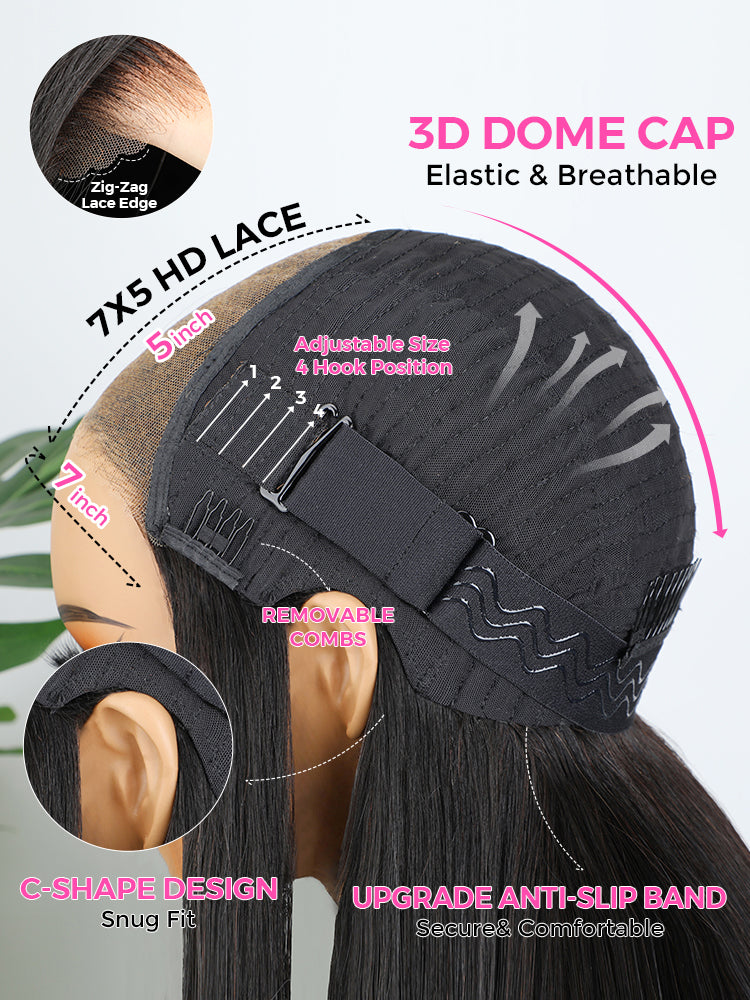 Onimehair™ Layered Cut Pre-bleached Onimehair Straight Hair Wear Go Glueless Wig 13x4 Pre-cut HD Lace Pre-plucked