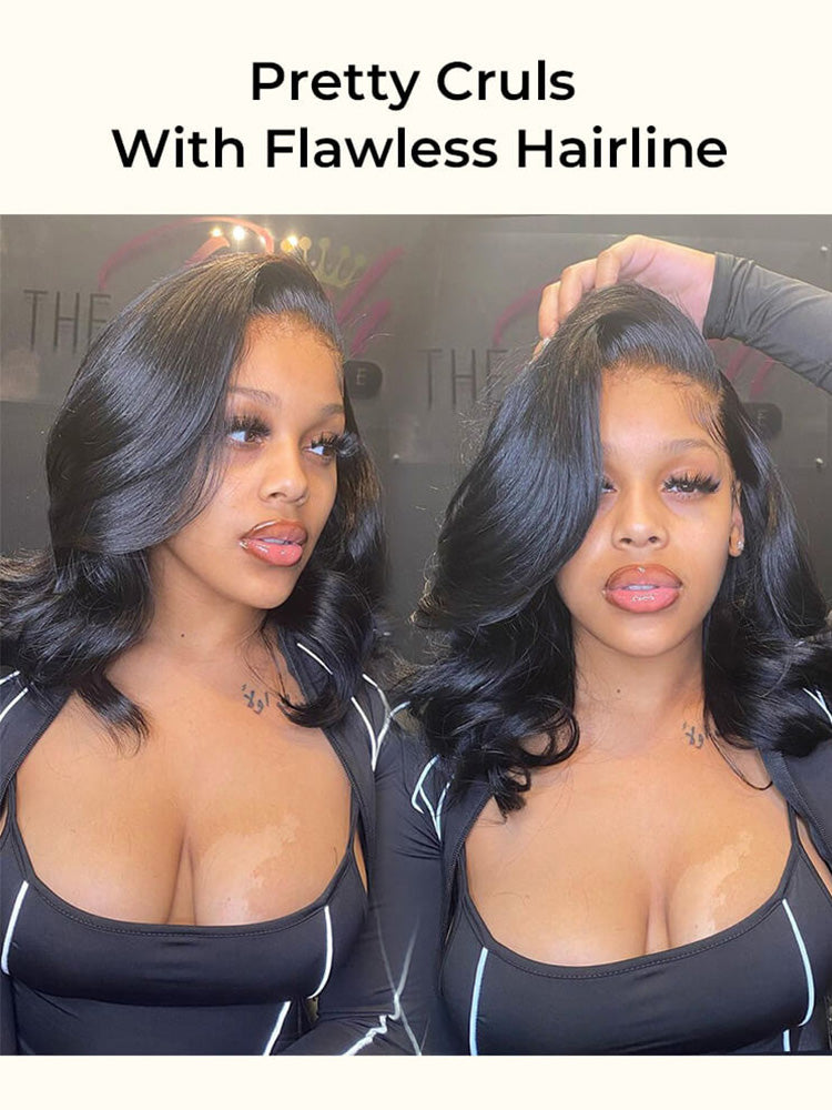 Onimehair™ Pre-bleached Body Wave Hair Wear Go Bob Wig 7x5 Pre-cut HD Lace Pre-plucked