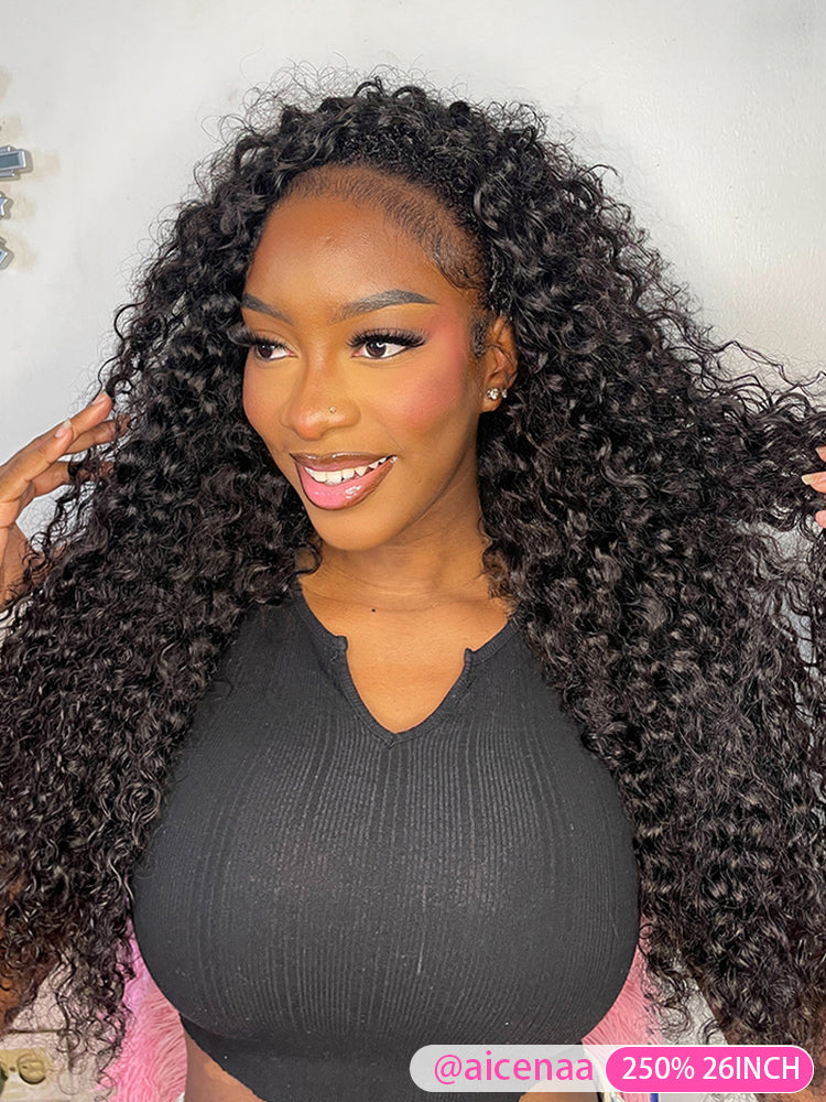onimehair™ 3 In 1 Half Wig Water Wave Glueless Install Half Wig With Adjustable String Beginner Friendly 250%Density