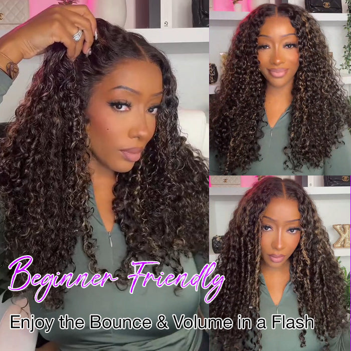 Onime Hair 4C Edges curly lace wig with natural hairline, human hair, 220% density, glueless design, and highlighted 27-tone lace.