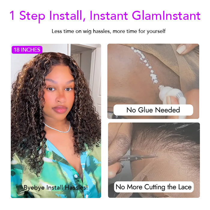 Onime Hair 4C Edges Curly Wigs with natural hairline, lace front, human hair, 220% density, glueless style, highlighted lace detail