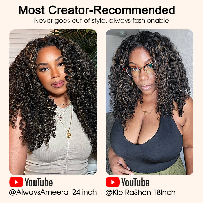 Onime Hair 4C Curly Edges wig with natural hairline, lace front, human hair, 220% density, highlighting 27-tone color, glueless style