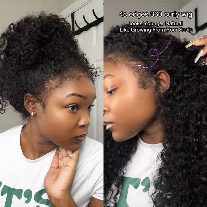Onime Hair 4C Edges curly lace wig with natural hairline, human hair, 220% density, glueless, curly hairstyle