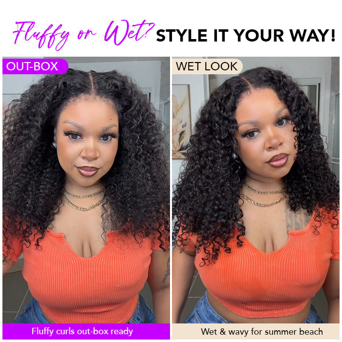 Onime Hair 4C Edges curly lace wig with natural hairline, glueless design, human hair, 220% density, showcasing the curly hair texture.