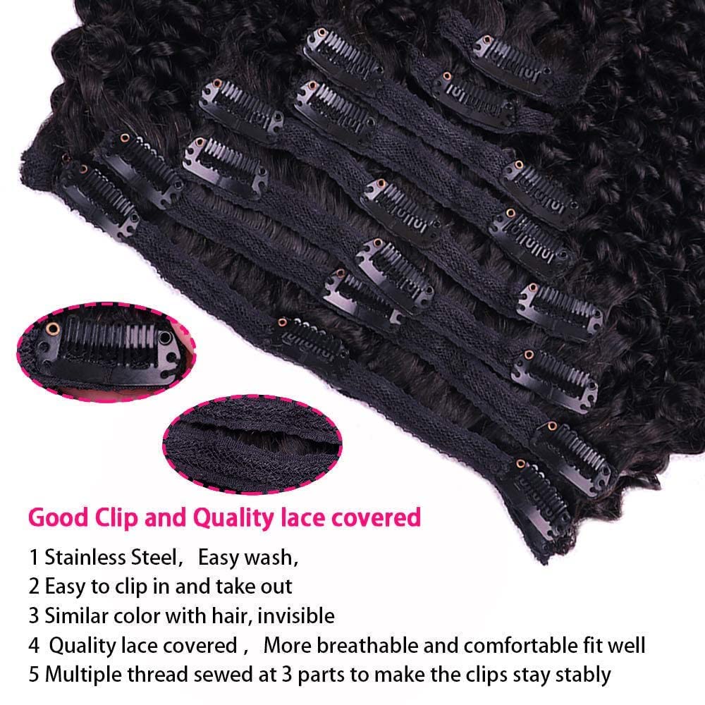 Onimehair™Extension Full Head For Black Women Burmese Curly Clip in Hair Extensions Real Human Hair Messy Curly Clip Ins for Women Brazilian Remy Human Hair Natural Black 12Inch
