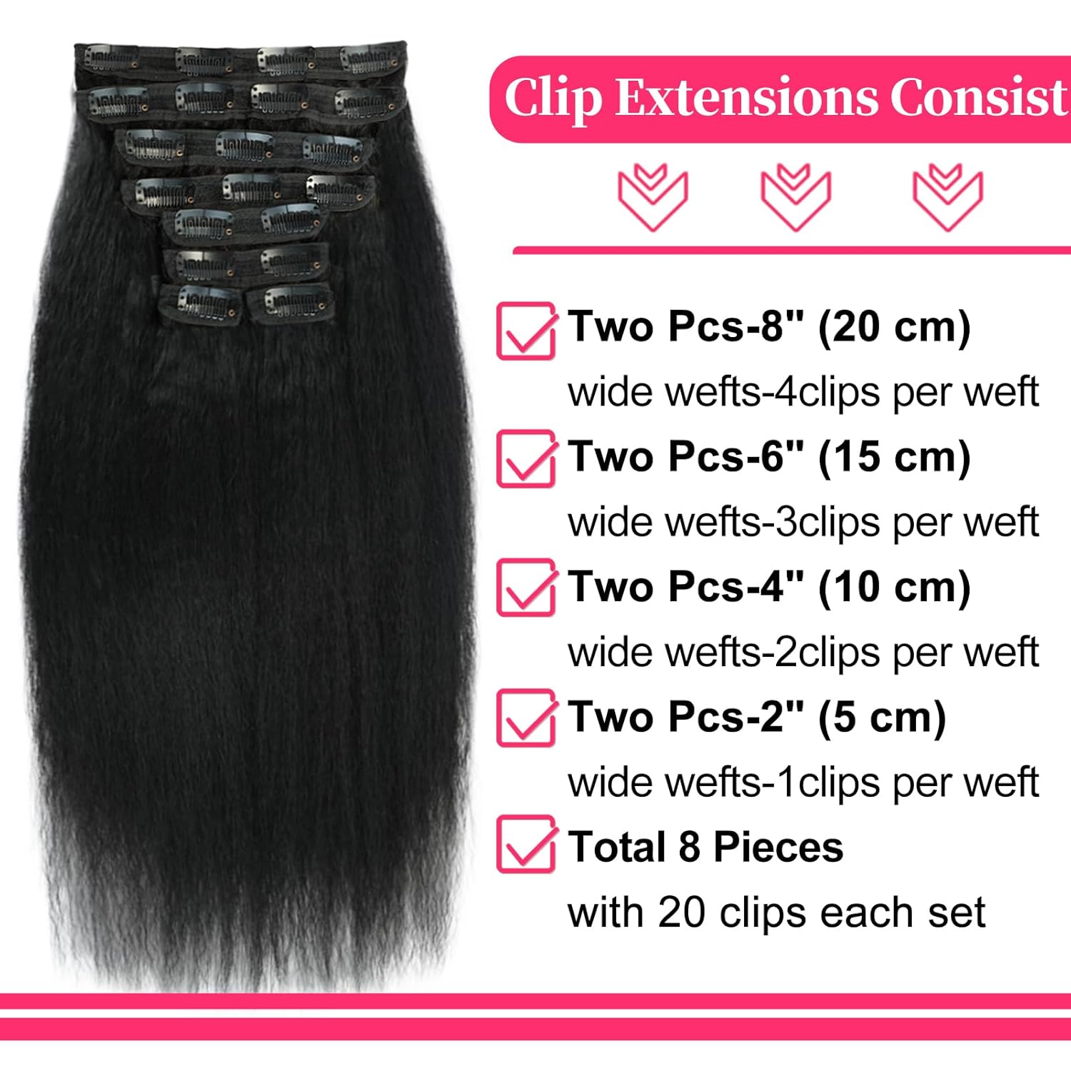 Onimehair™16 Inch Kinky Curly Clip ins Human Hair 110g 8pcs 20 Clips 3C 4A Curly Clip In Hair Extensions Real Human Hair Brazilian Virgin Hair Full Head for Women Natural Black