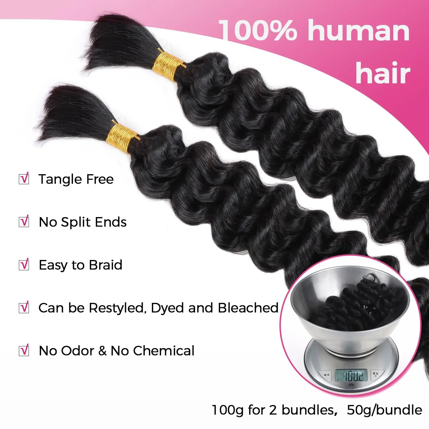 Onime Double Drawn Human Braiding Hair Bulk for Boho Braids Knotless Box Braid