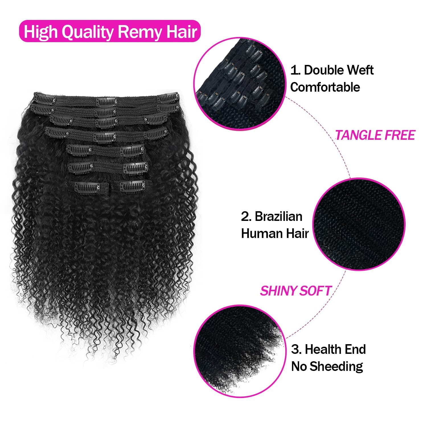 Onimehair™Extension Full Head For Black Women Burmese Curly Clip in Hair Extensions Real Human Hair Messy Curly Clip Ins for Women Brazilian Remy Human Hair Natural Black 12Inch