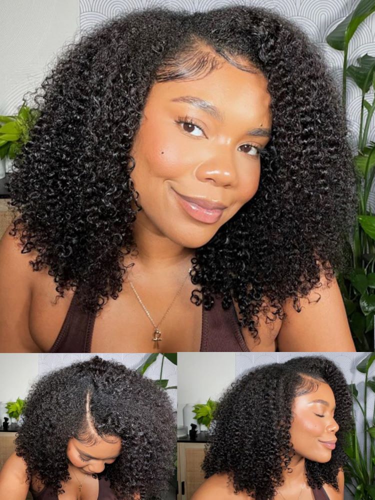 Onimehair™ V Part Glueless No Leave Out Afro onimehair Curly Human Hair Wig Pre-plucked Beginner Friendly