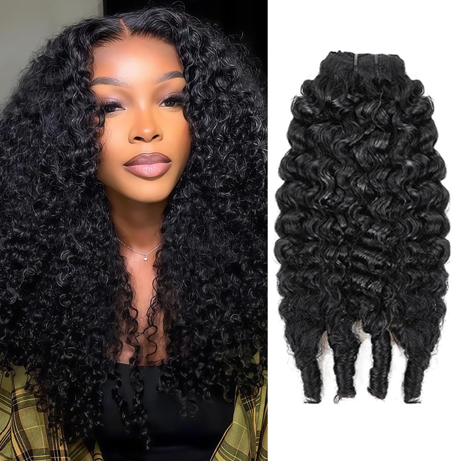 Onimehair™Extension Full Head For Black Women Burmese Curly Clip in Hair Extensions Real Human Hair Messy Curly Clip Ins for Women Brazilian Remy Human Hair Natural Black 12Inch