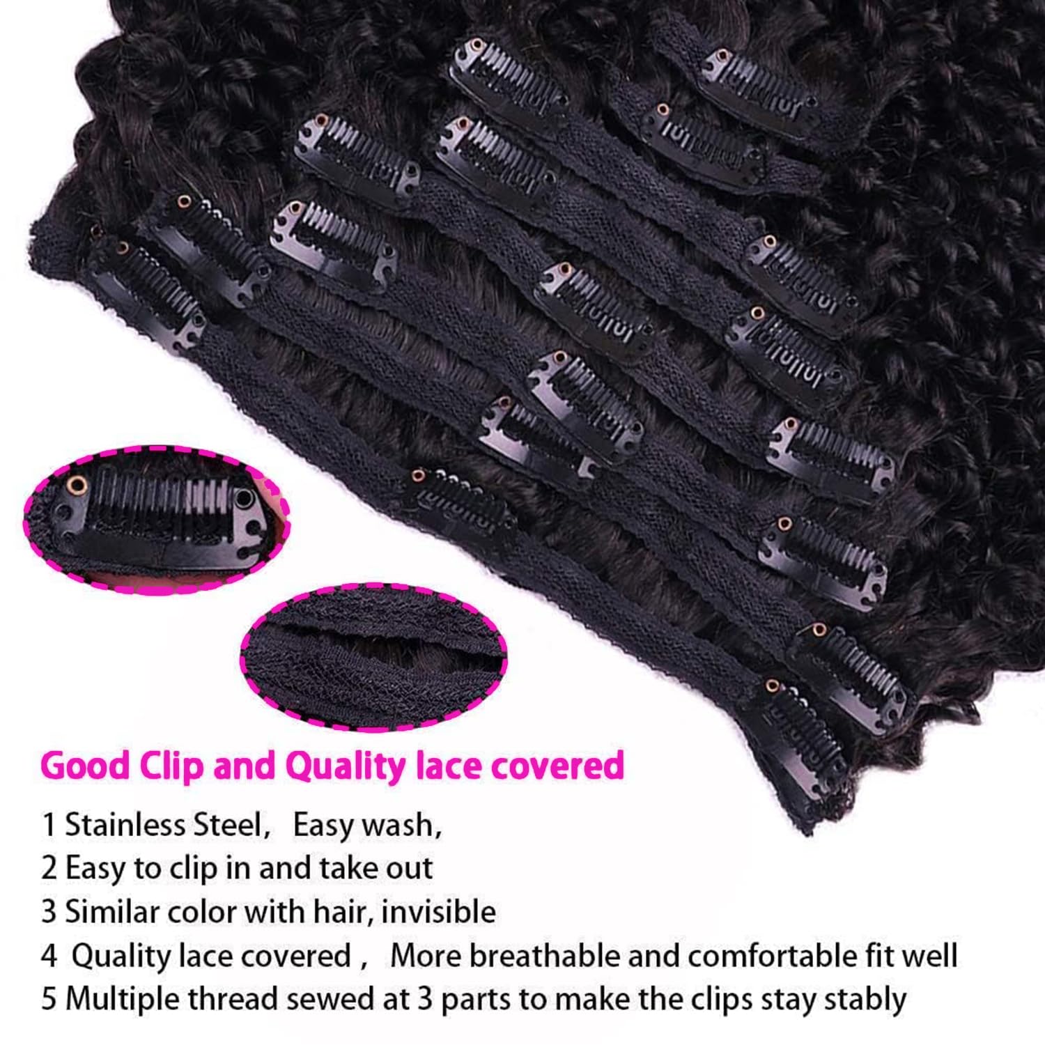 Onimehair™Extension Full Head For Black Women Burmese Curly Clip in Hair Extensions Real Human Hair Messy Curly Clip Ins for Women Brazilian Remy Human Hair Natural Black 12Inch