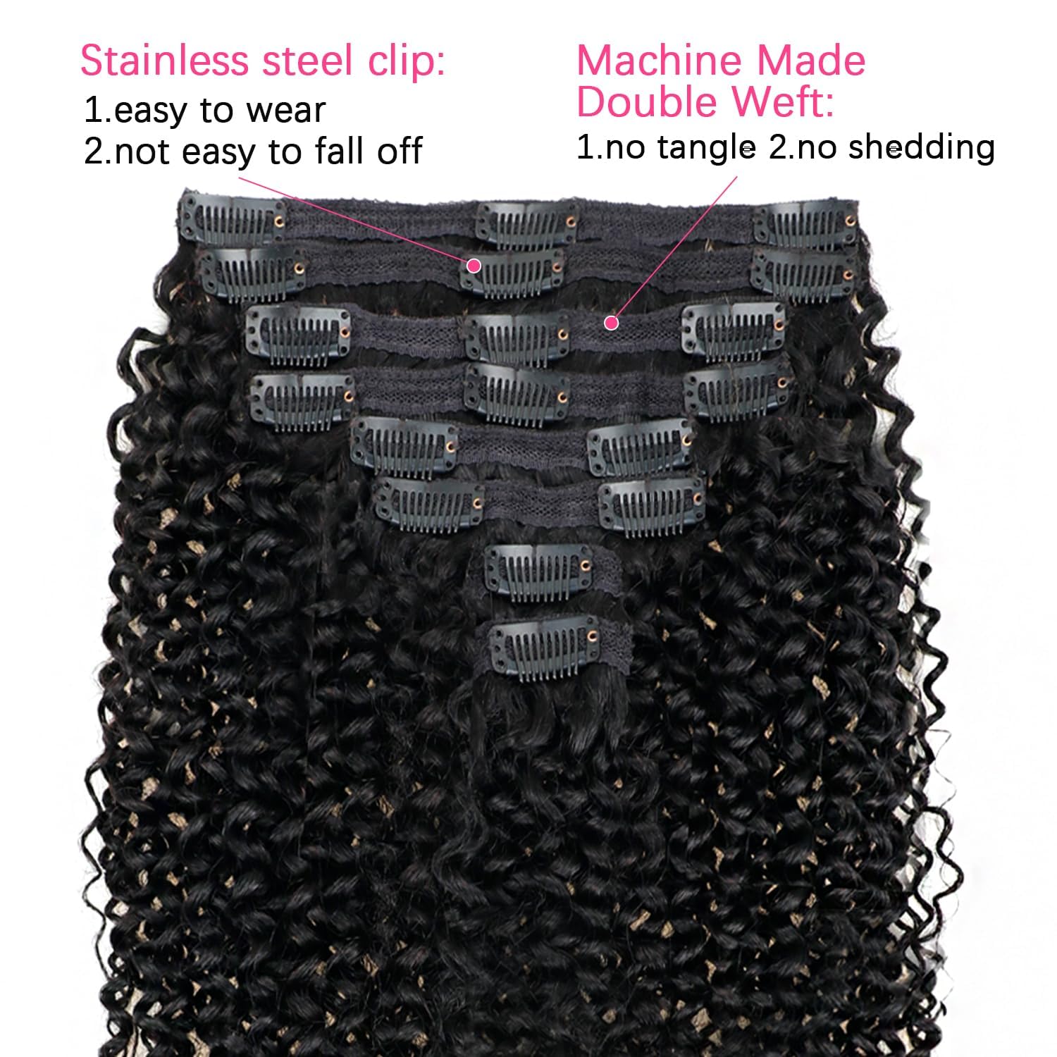 Onimehair™Extension Full Head For Black Women Burmese Curly Clip in Hair Extensions Real Human Hair Messy Curly Clip Ins for Women Brazilian Remy Human Hair Natural Black 12Inch