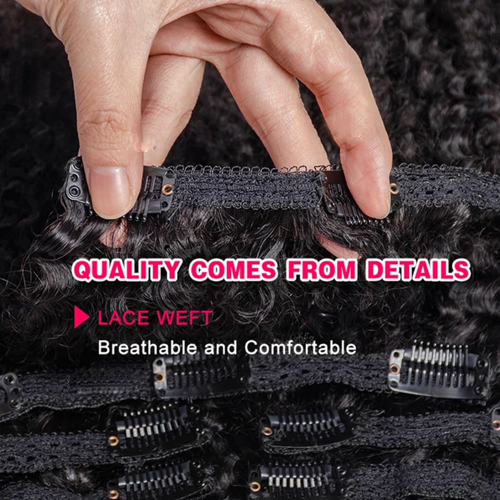 Onimehair™Burmese Curly Clip in Hair Extensions Human Hair 3C4A Lace Clip in Human Hair Extensions 7pcs 120g/set Spirally Curly Classic Clips Ins Real Human Hair Extension Full Head For Black Women 14 Inch