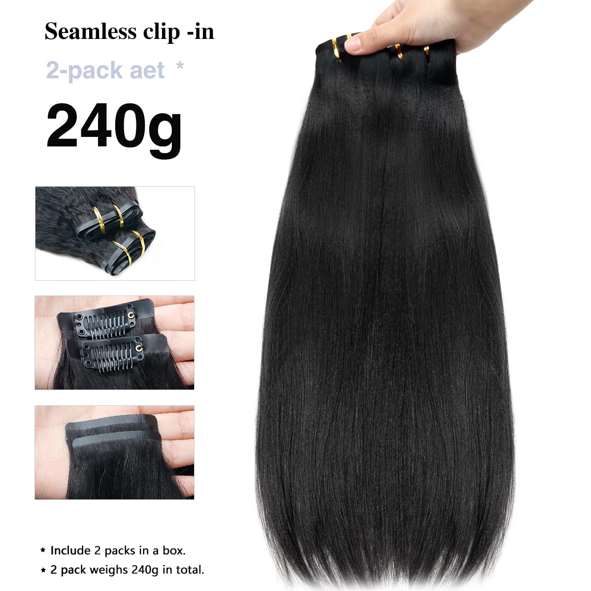 Onimehair™Curly Clip in Hair Extensions for Black Women Brazilian Virgin Human Hair Clip in Extensions 7Pcs Kinky Curly Clip ins Human Hair with 17Clips Double Lace Weft 120g 20nch Natural Black
