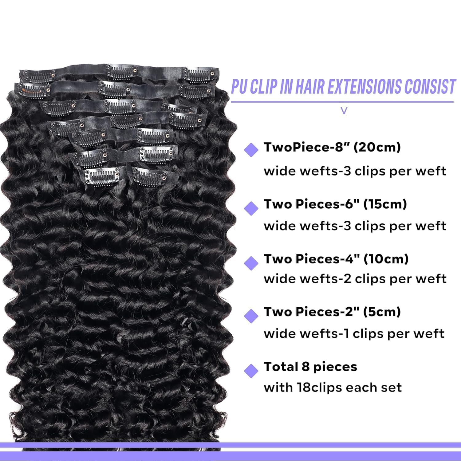 Onimehair™Curly Clip in Hair Extensions for Black Women Brazilian Virgin Human Hair Clip in Extensions 7Pcs Kinky Curly Clip ins Human Hair with 17Clips Double Lace Weft 120g 20nch Natural Black