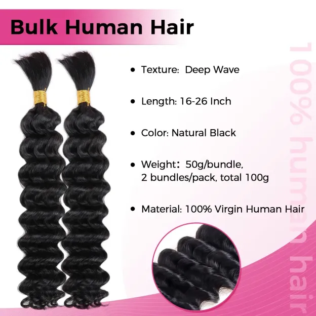 Onime Double Drawn Human Braiding Hair Bulk for Boho Braids Knotless Box Braid