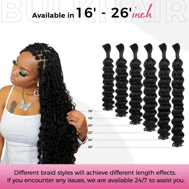 Onime Double Drawn Human Braiding Hair Bulk for Boho Braids Knotless Box Braid