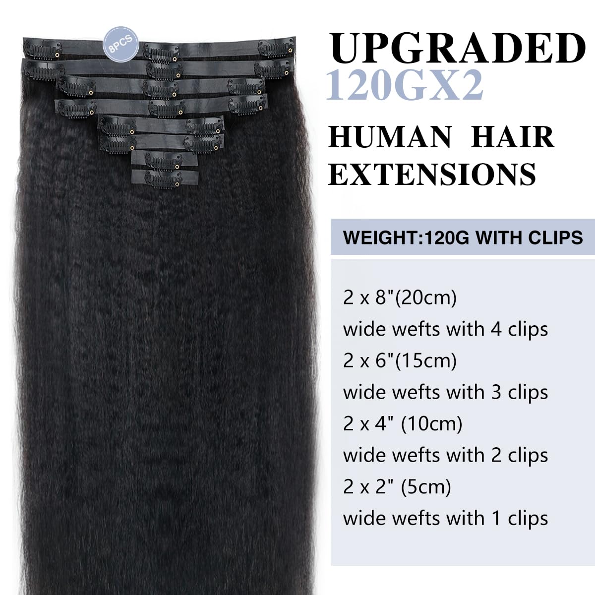 Onimehair™Curly Clip in Hair Extensions for Black Women Brazilian Virgin Human Hair Clip in Extensions 7Pcs Kinky Curly Clip ins Human Hair with 17Clips Double Lace Weft 120g 20nch Natural Black