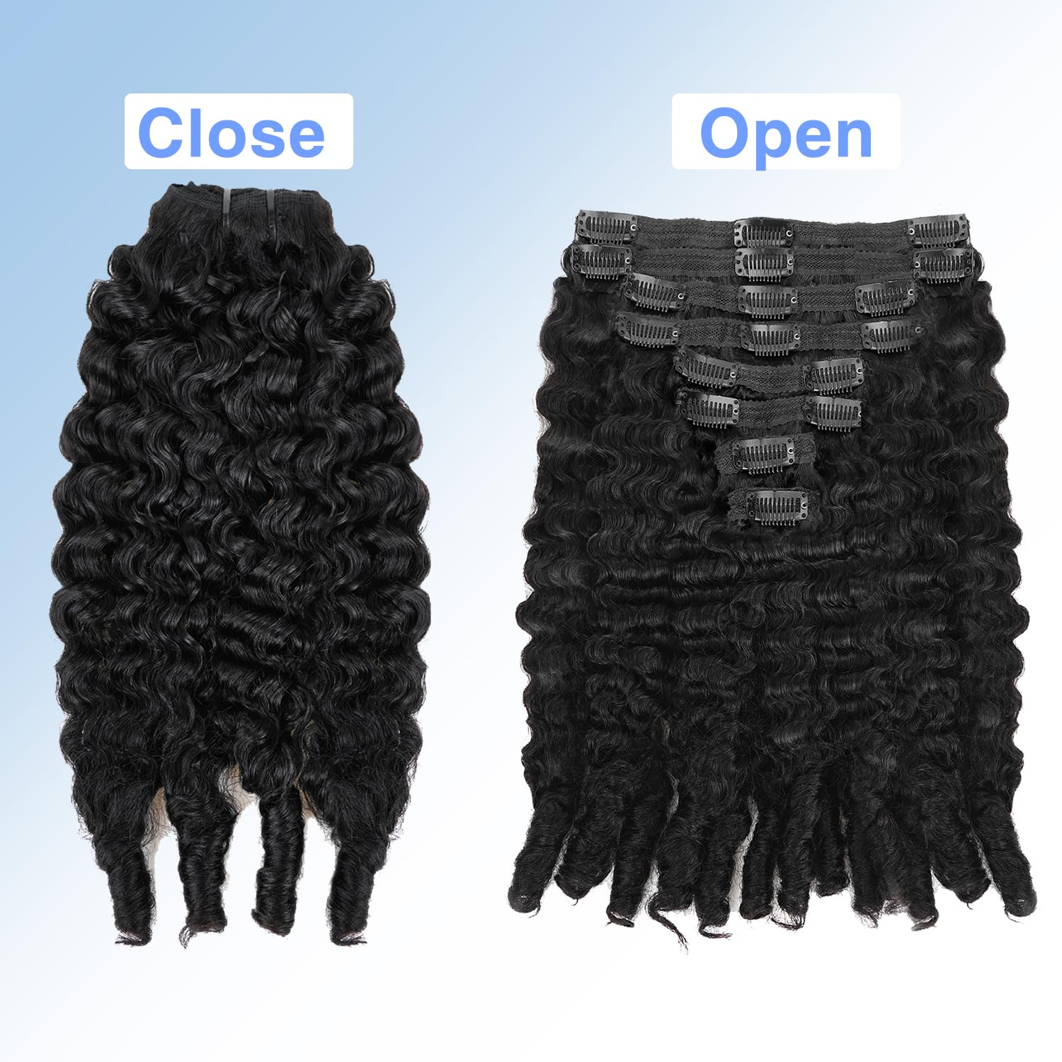 Onimehair™Extension Full Head For Black Women Burmese Curly Clip in Hair Extensions Real Human Hair Messy Curly Clip Ins for Women Brazilian Remy Human Hair Natural Black 12Inch
