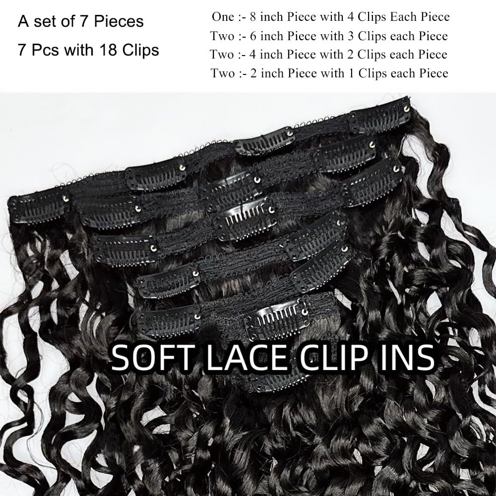 Onimehair™Burmese Curly Clip in Hair Extensions Human Hair 3C4A Lace Clip in Human Hair Extensions 7pcs 120g/set Spirally Curly Classic Clips Ins Real Human Hair Extension Full Head For Black Women 14 Inch