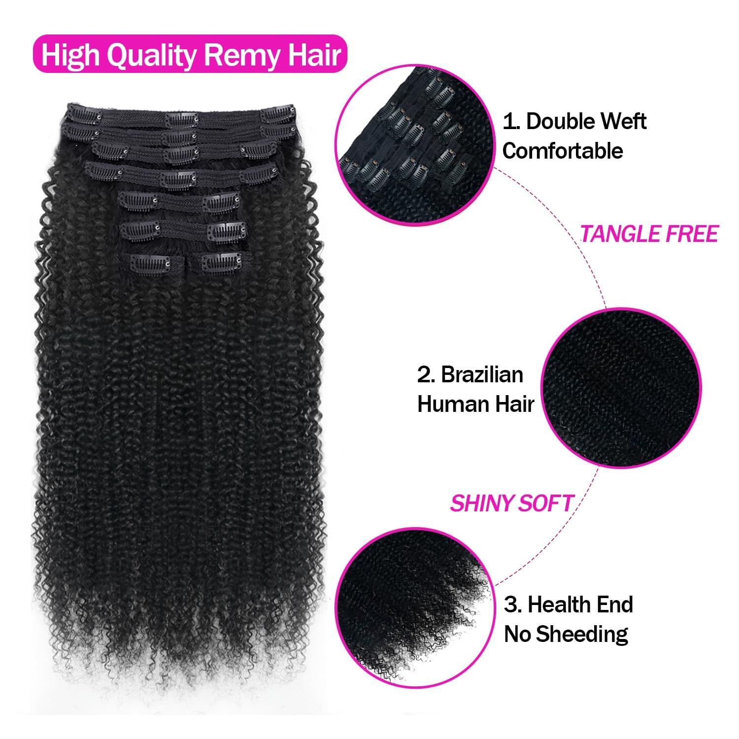 Onimehair™Extension Full Head For Black Women Burmese Curly Clip in Hair Extensions Real Human Hair Messy Curly Clip Ins for Women Brazilian Remy Human Hair Natural Black 12Inch