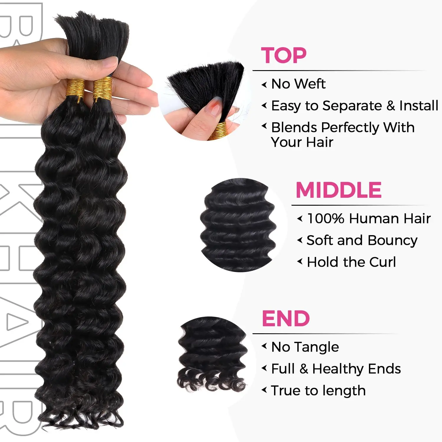 Onime Double Drawn Human Braiding Hair Bulk for Boho Braids Knotless Box Braid