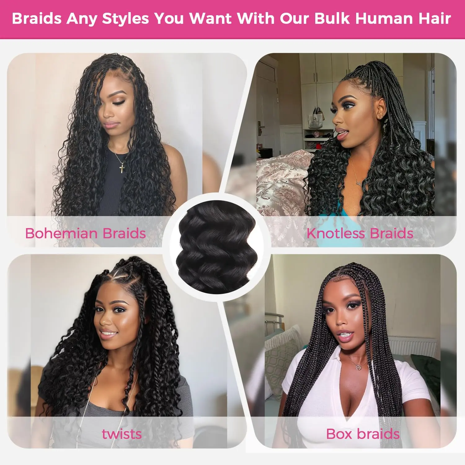 Onime Double Drawn Human Braiding Hair Bulk for Boho Braids Knotless Box Braid
