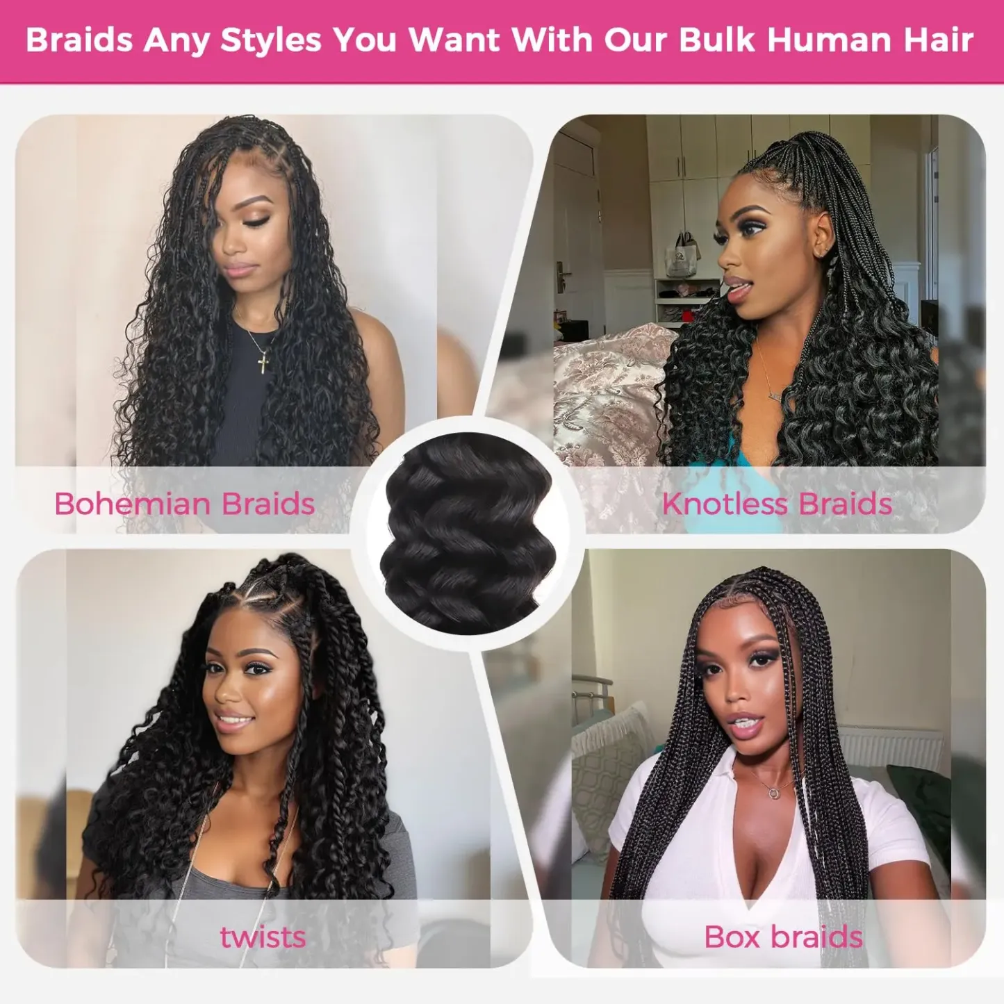 Onime Double Drawn Human Braiding Hair Bulk for Boho Braids Knotless Box Braid