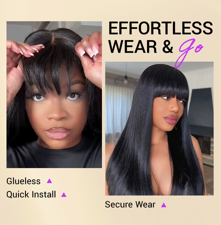 Breathable Cap Yaki Straight Ultra Natural Minimalist Lace Long Wig with Bangs-10