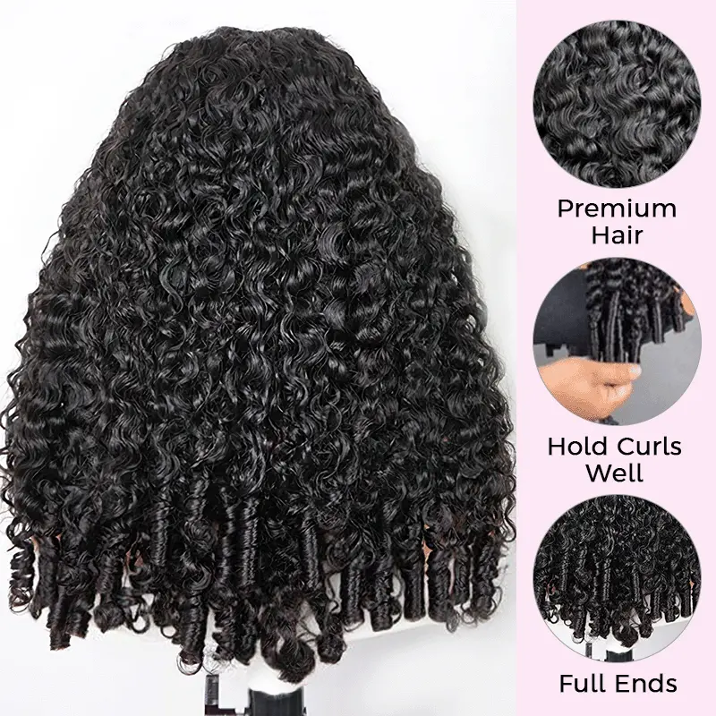 Burmese Curly 6×5 HD Lace Glueless Human Hair Wig Flexi-Fit Drawstring Finger Spiral Curl Ends