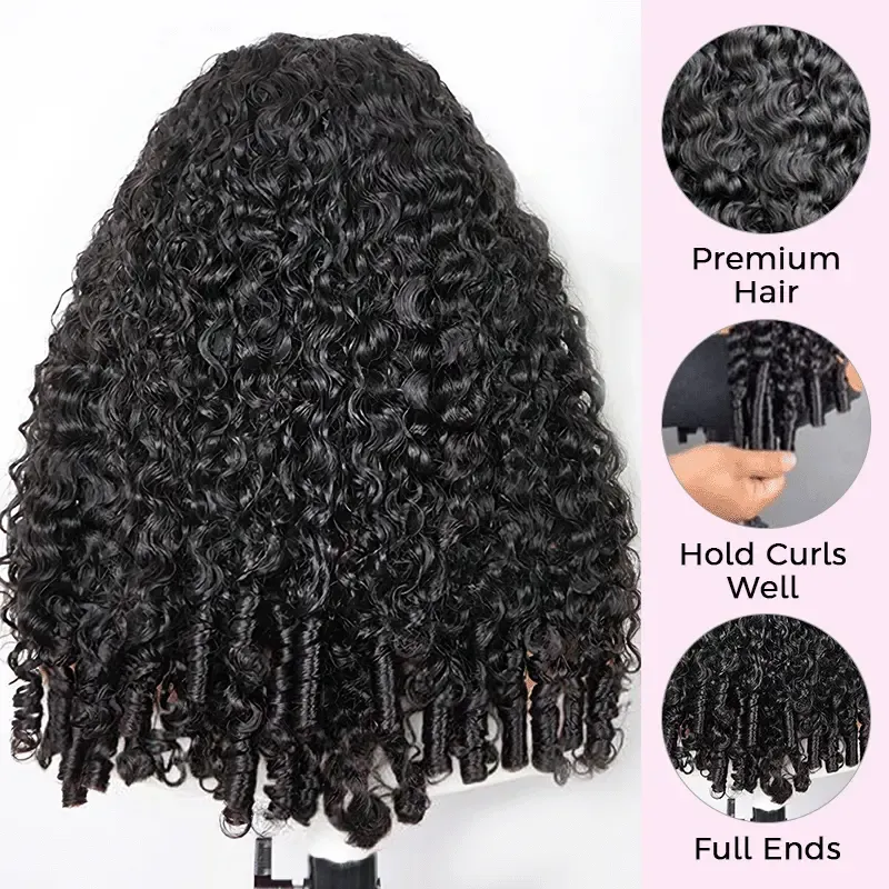 Burmese Curly 6×5 HD Lace Glueless Human Hair Wig Flexi-Fit Drawstring Finger Spiral Curl Ends