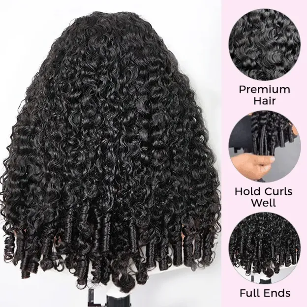 Burmese Curly 6×5 HD Lace Glueless Human Hair Wig Flexi-Fit Drawstring Finger Spiral Curl Ends