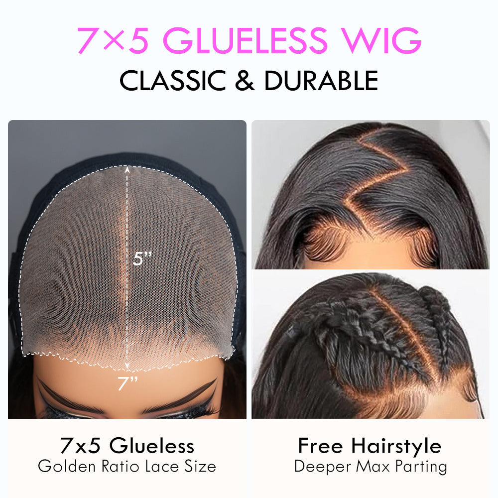 Onimehair™Glueless Water Wave 7x5 / 13x4 Transparent HD Lace Pull and Go Invisible Drawstring Human Hair Wigs