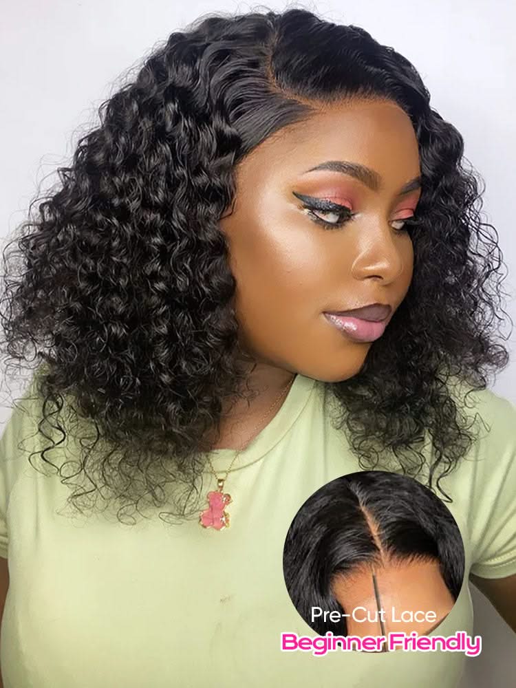 Onimehair™ Water Wave Bob Glueless Wig Wear Go 13x4 HD Lace Pre Cut Lace Wig - Onime Hair