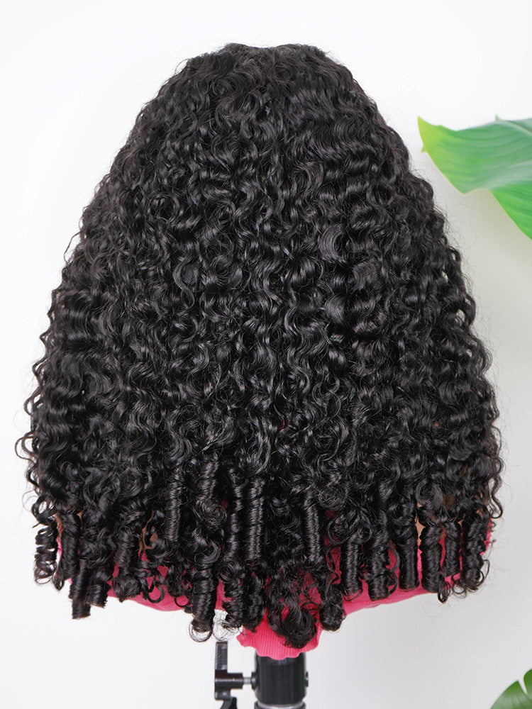 Onimehair™ Pre-bleached Wear Go Glueless Wig 7x5 Pre-cut HD Lace Burmese Curly Human Hair