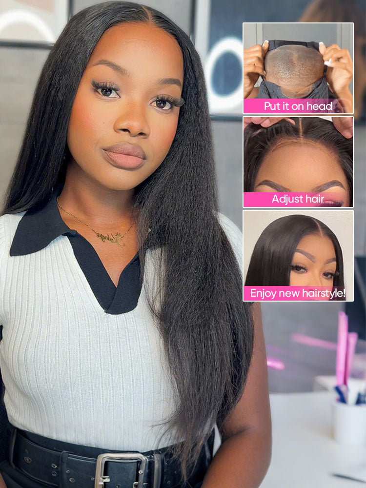 Onimehair™ Pre-bleached Onimehair Straight Hair Wear Go Glueless Wig 13x4 Pre-cut HD Lace Pre-plucked