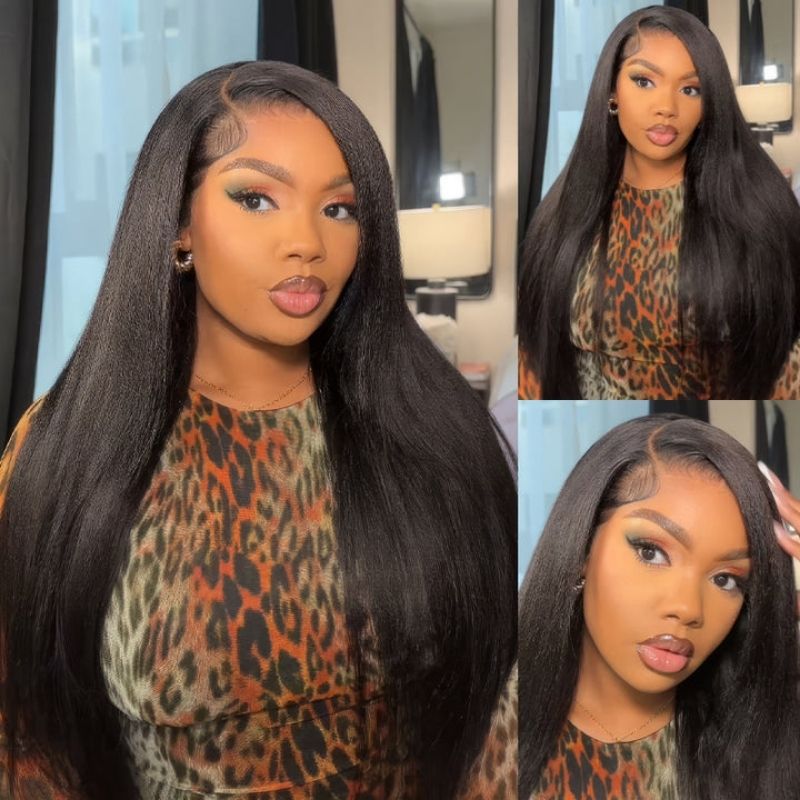 Onimehair™ Straight 7x5 Glueless Lace Natural Black Color Put On and Go Invisi Drawstring Human Hair Wigs